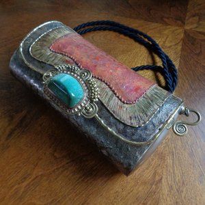 PURSE: TURQUOISE KNOB, COPPER, BRASS, SILVERY CHIC